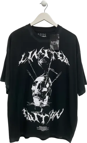 boohooMan Black Oversize Washed Limited Edition Skull T-shirt UK L