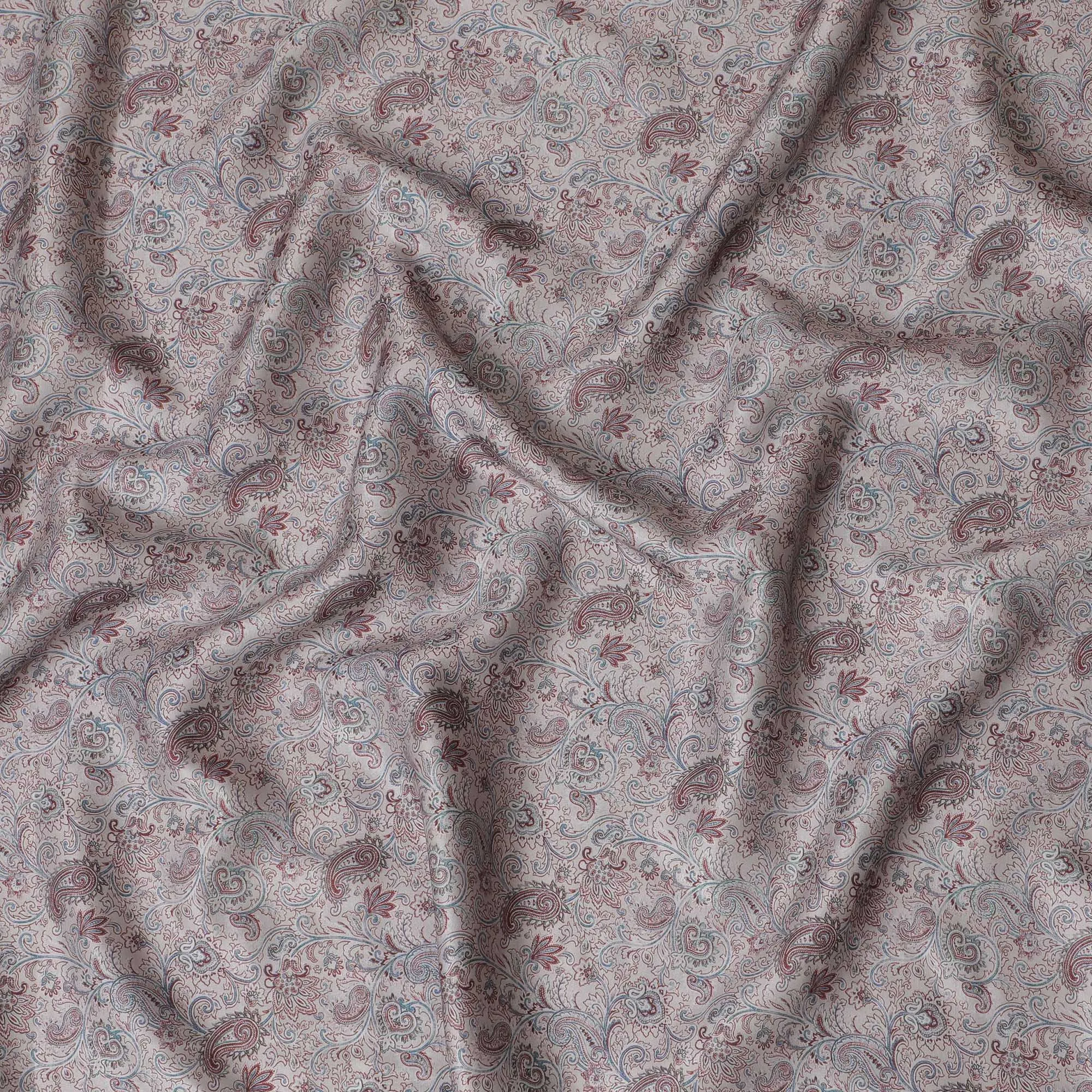 Classic Paisley Blended Cotton Lawn Fabric - Grey with Red Accents, 140 cms Width-D19164