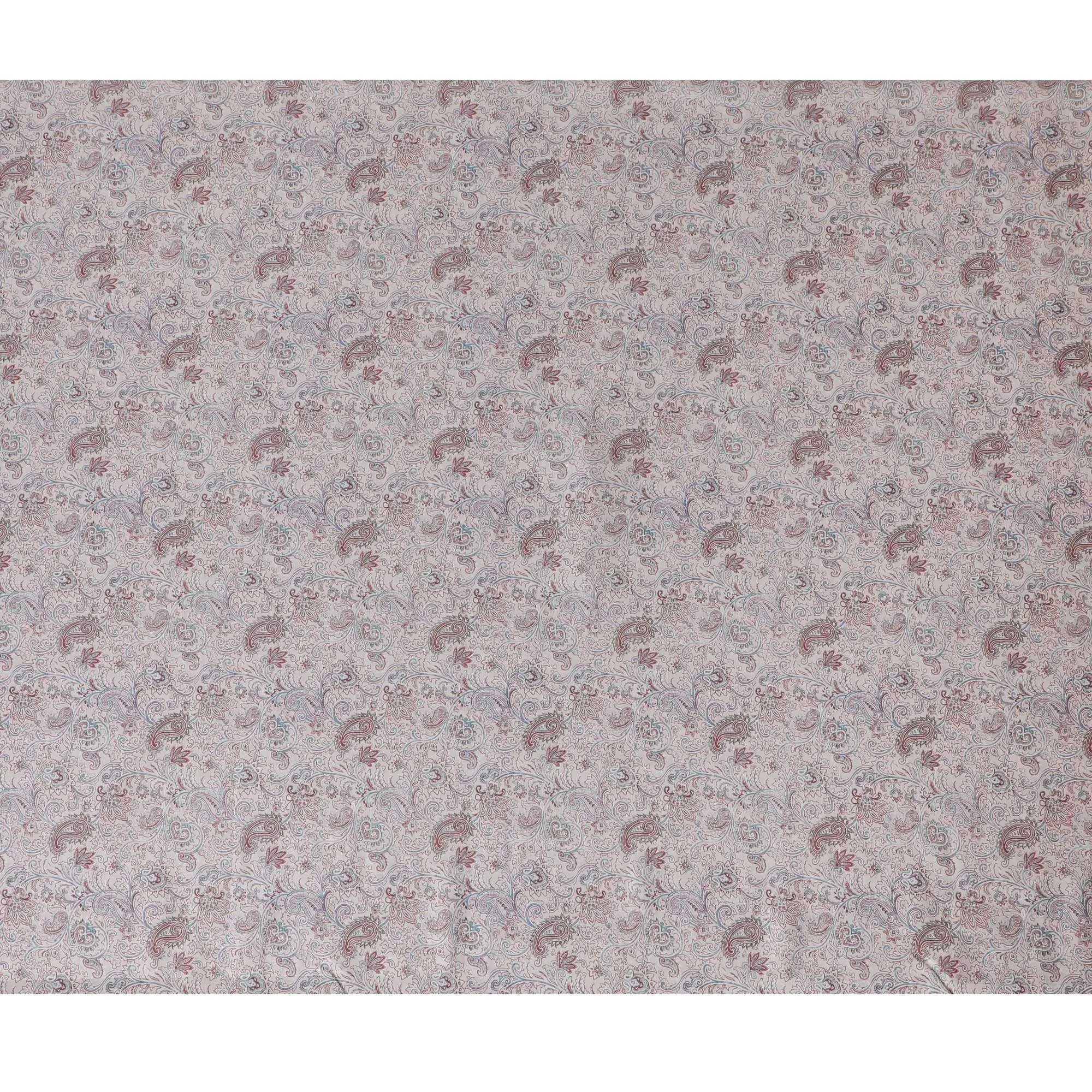 Classic Paisley Blended Cotton Lawn Fabric - Grey with Red Accents, 140 cms Width-D19164