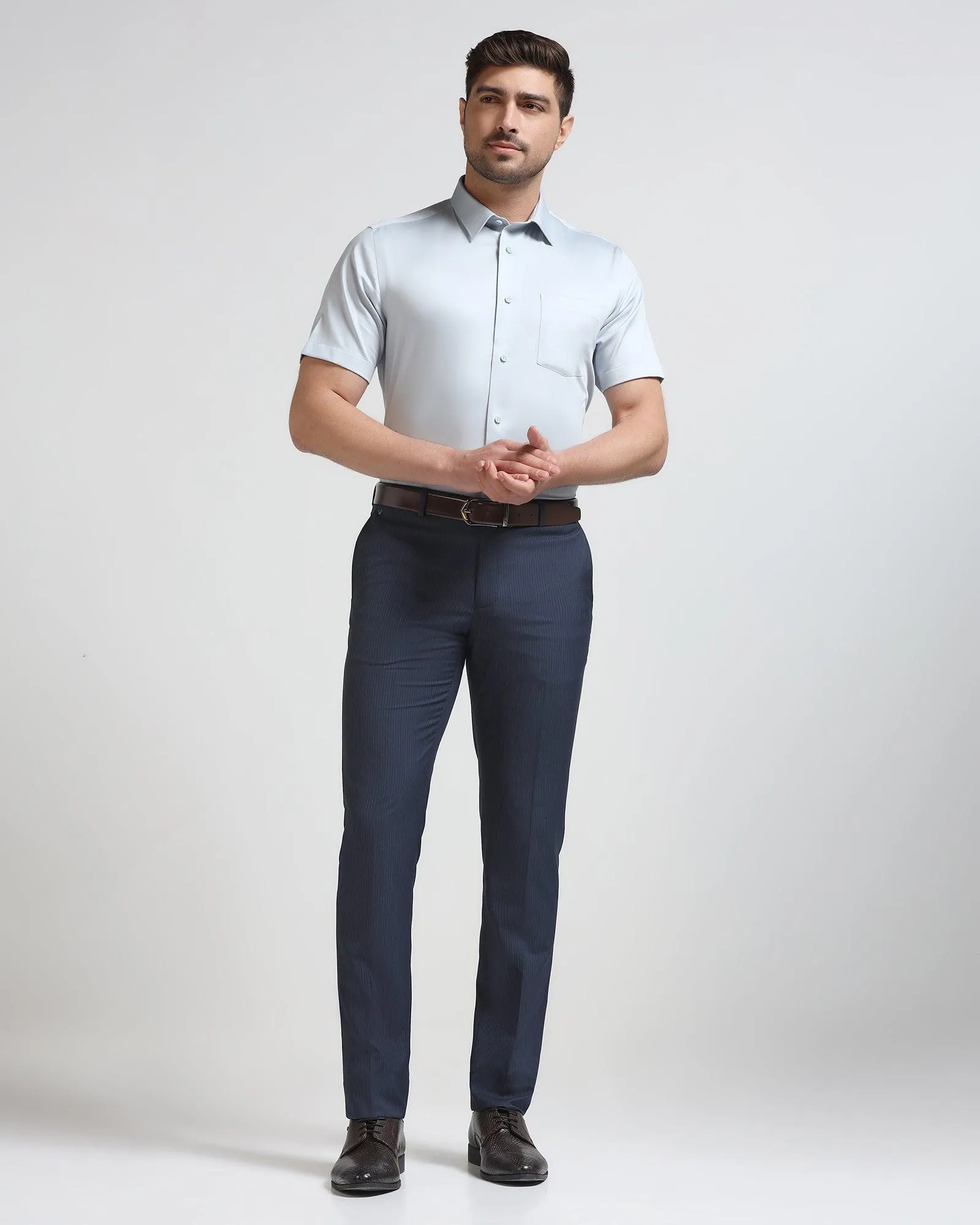 Formal Half Sleeve Ice Blue Solid Shirt - Ericsel