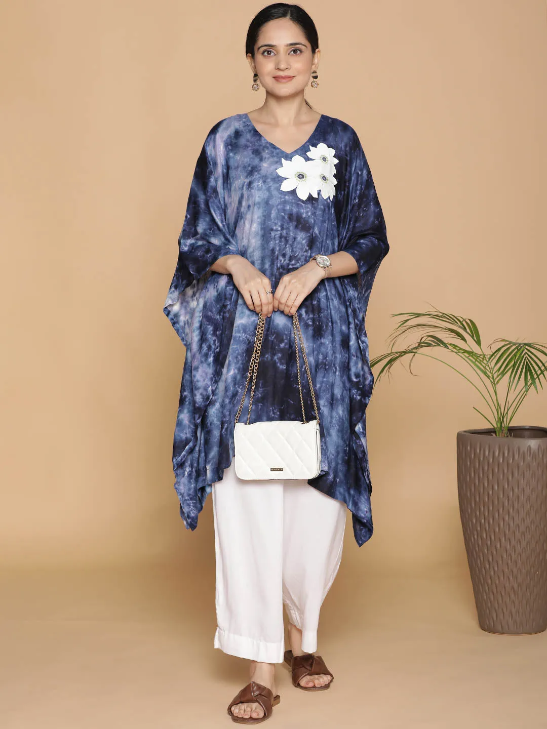 Navy Rayon TieDyeKurta - MidnightBlossoms