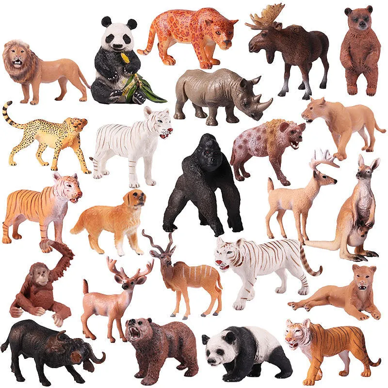 Wild Jungle Zoo Animal Models Plasticized Action Figures Tugger Panda Lion Collectible Model Doll Children's Educational Toys Gifts