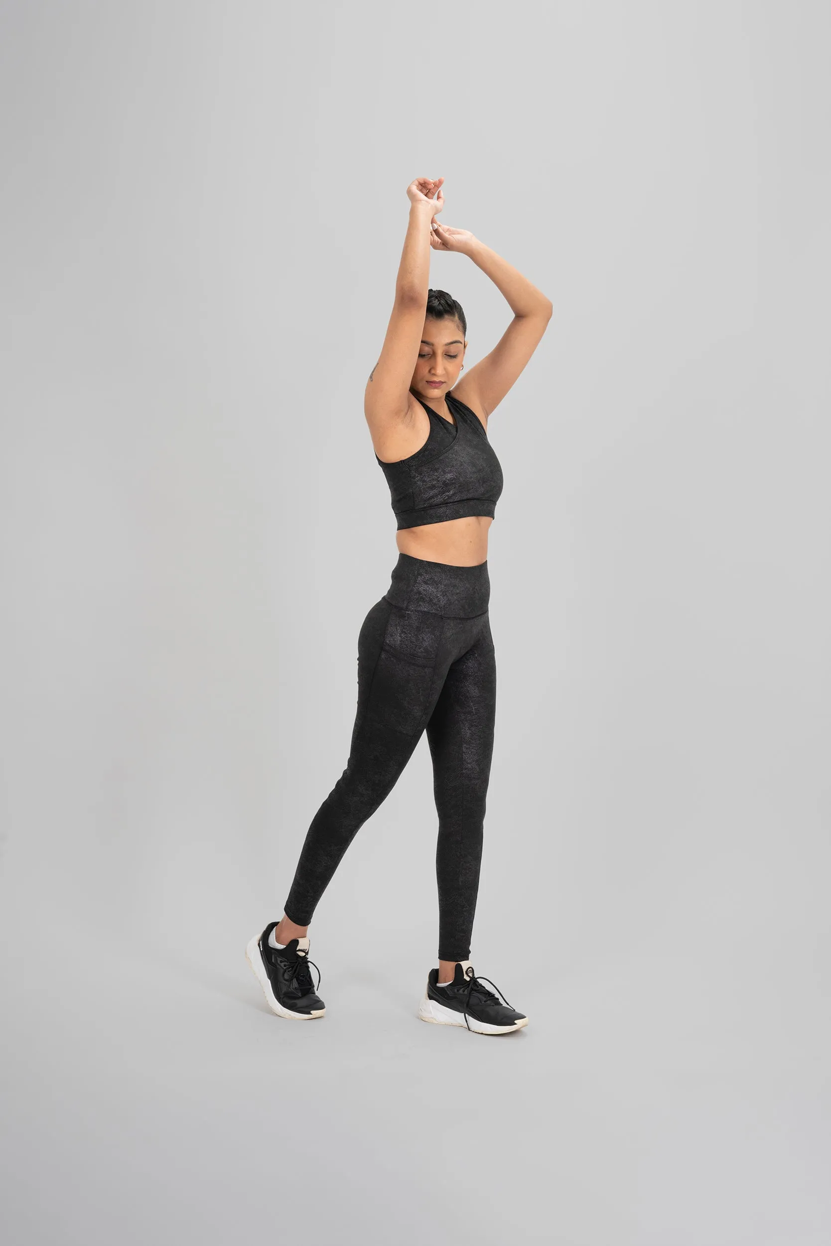 Women Sports top - Black Metallic