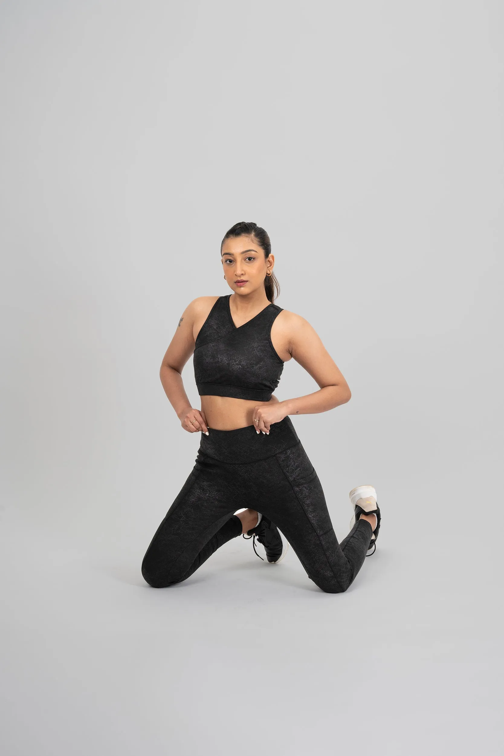 Women Sports top - Black Metallic