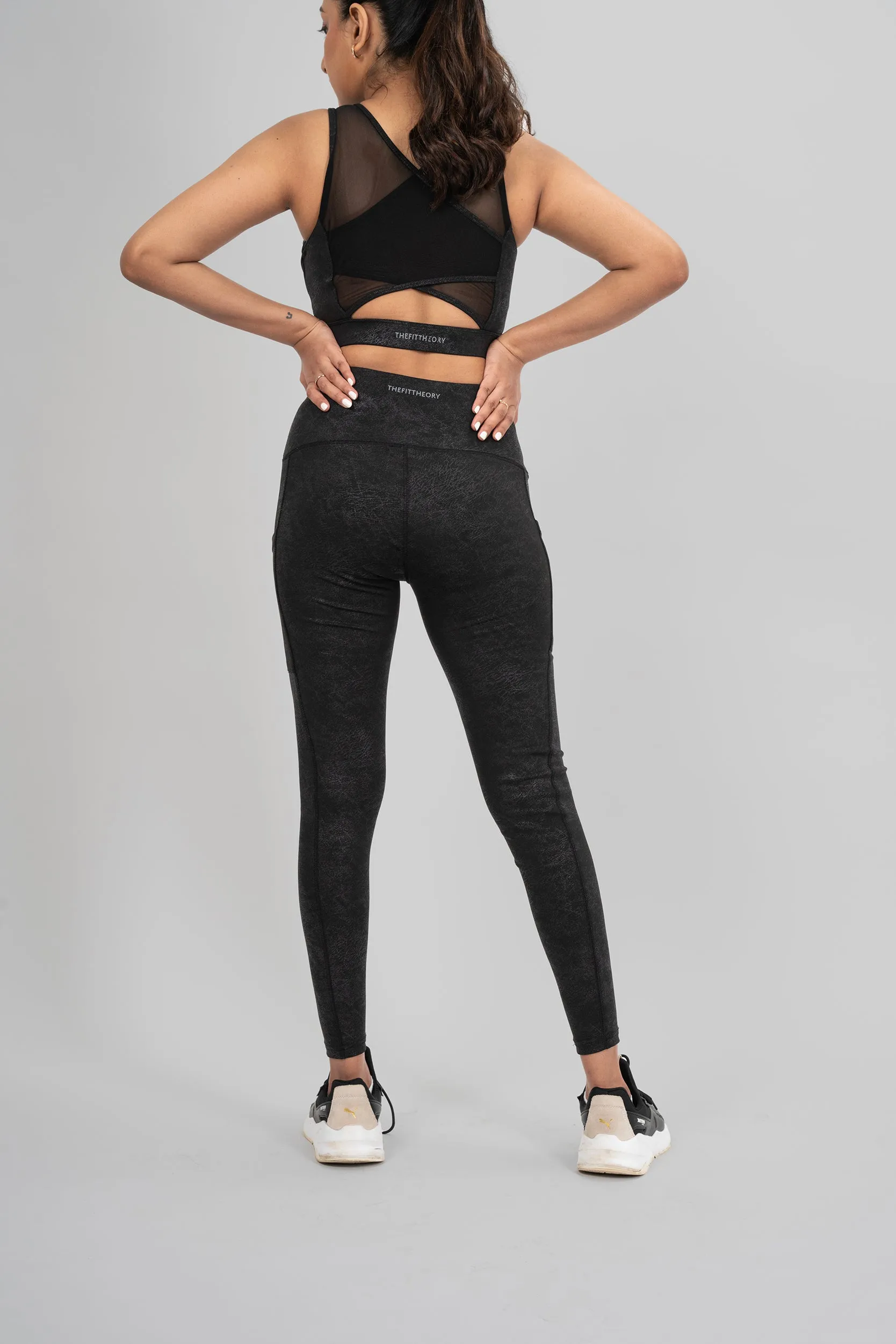 Women Sports top - Black Metallic
